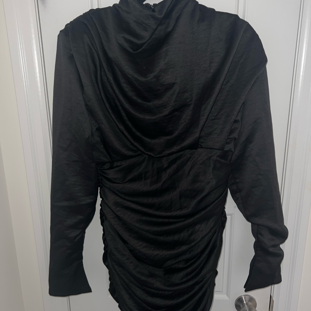 NWT House of CB Black Ruched Long Sleeve Dress, Size L